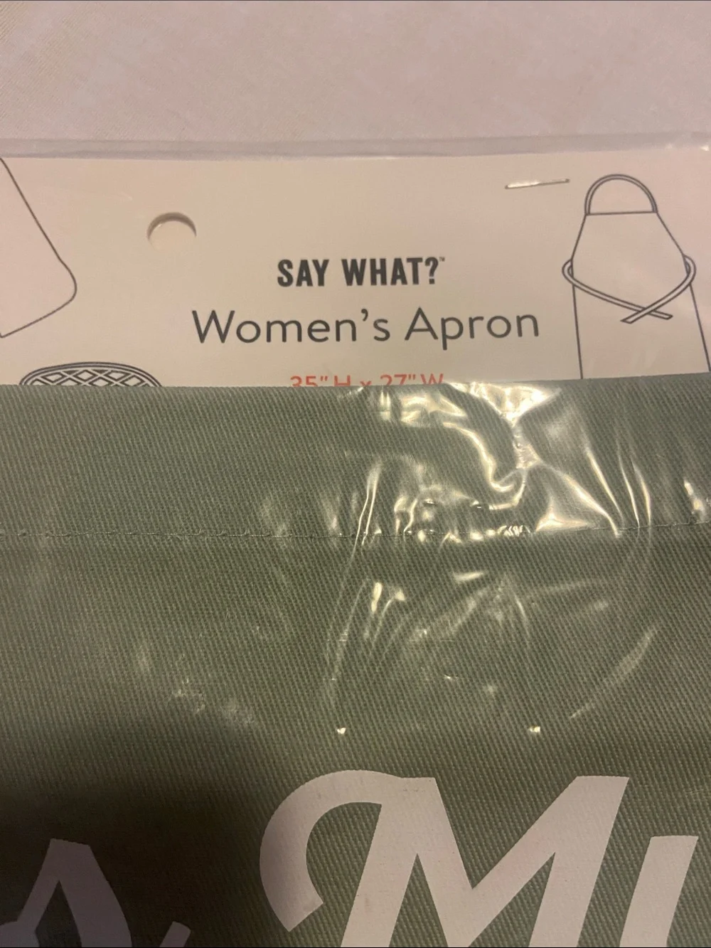 Say What? Women's Sage Green Apron with White Script